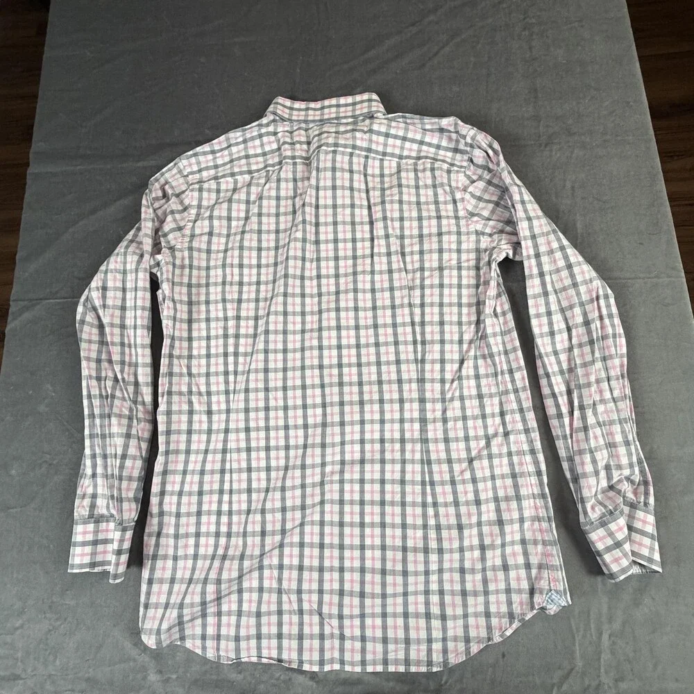 Banana Republic Dress Shirt Mens Large Pink Plaid Grant Fit Slim Long Sleeve